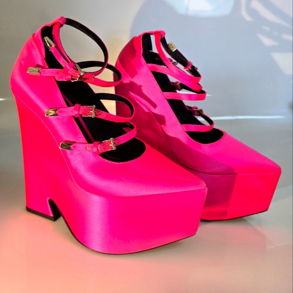 Authentic Versace Satin Fuchsia platforms